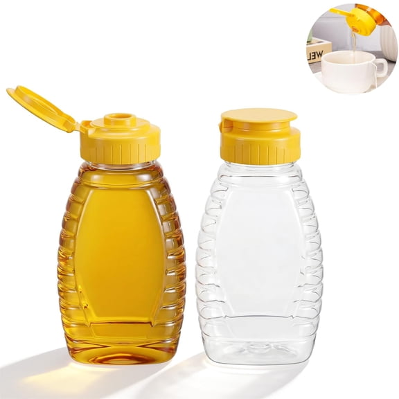 2PACK Empty Honey Bottles Leakproof Honey Dispenser 6oz Plastic Condiment Containers with Leak Proof Caps for BBQs Weddings Parties