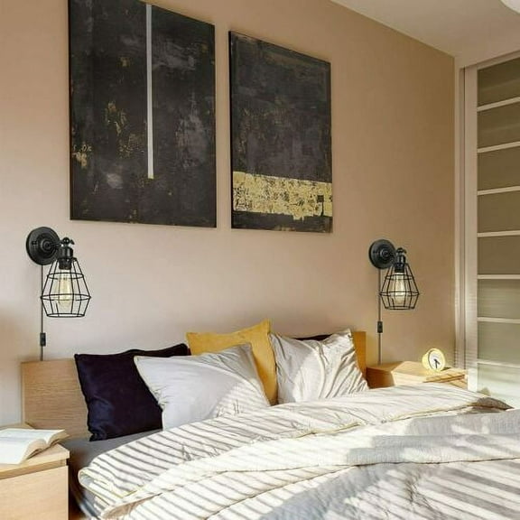 2PACK Farmhouse Vanity Light Rustic Metal Cage Plug-in Wall Sconces for Bathroom