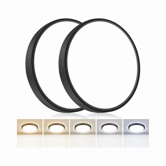 2PACK Flush Mount LED Ceiling Light 9 Inch, 5CCT 3000K-6500K, 18W 2200LM Ultra-Thin Round Black Light for Hallway Bathroom Bedroom Kitchen