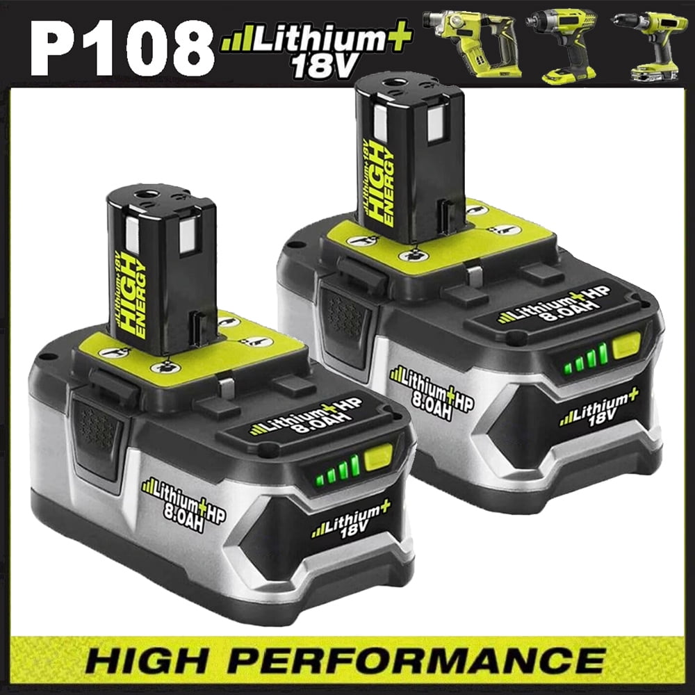2PACK For RYOBI P108 18V 8.0Ah High Capacity Battery 18Volt Lithium-Ion Battery