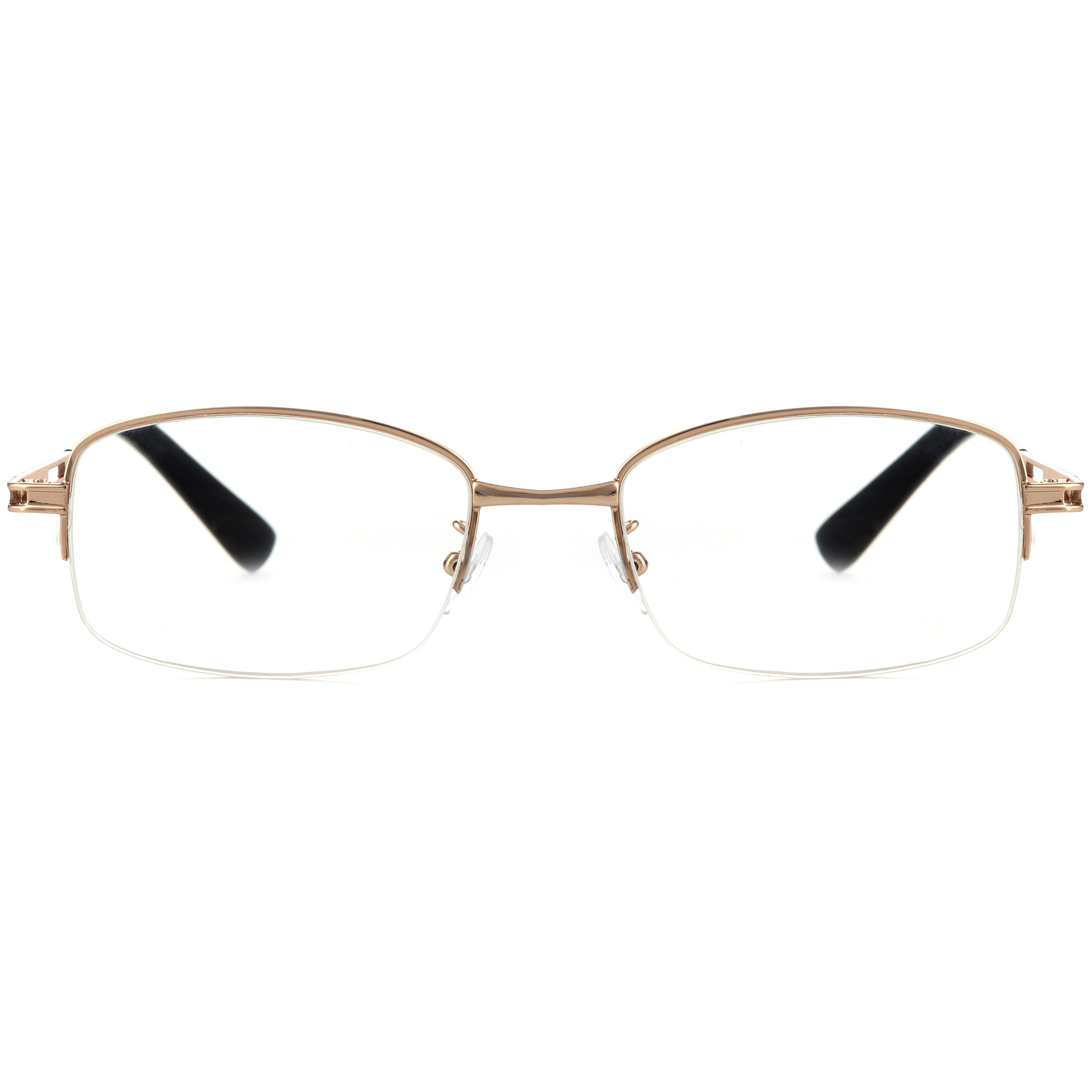 2PACK Gabii 5003 Metal Champagne Rectangle Men's/Women's Semi Rim Reading Glasses W/Case +2.00