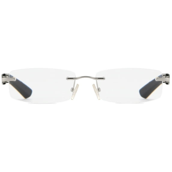2PACK Gabii HBF015 Metal Silver Rectangle Men's/Women's Rimless Readers W/Case +1.00