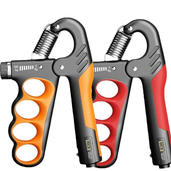 2PACK Grip Strength Trainer, 5-100KG (11-220 LB) Adjustable Resistance Forearm Hand Gripper Strengthener with Counter, Hand Wrist Exercise Workout Equipment for Home/Office Gym(Orange and Red)