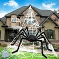 thumbnail image 1 of Halloween Decorations Outdoor Spider Webs: 1Pcs Giant Spiders - 200'' Triangular Web with Hook - Stretch Web and Ground Stakes for Large Halloween Decor and Haunted House Decoration, 1 of 9