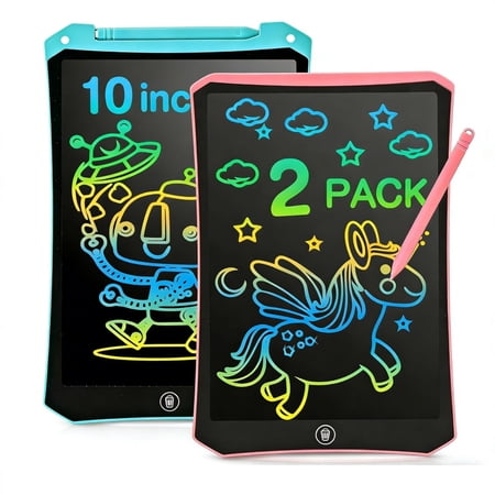 RaceGT 2 Pack LCD Writing Tablet, 10 inch Reusable Drawing Pad for Kids, Coloring Screen Doodle Board, Travel Essentials Activities Toy for 3 4 5 Years Old, Toddler Gifts for Girls Boys, Pink & Blue