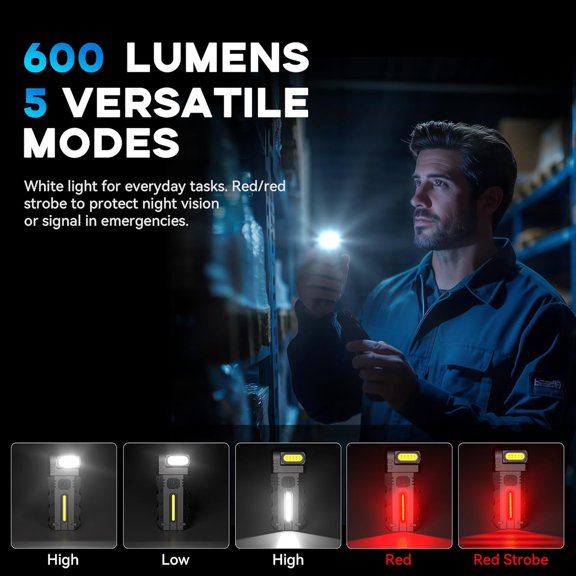 2PACK LED Flashlight Rechargeable, 600 Lumens Portable Flat Mini Flashlights with Clip Magnetic Small Flashlight for Camping, Emergency, Hiking (2, Black)$$Tools & Hardware Other