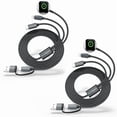 thumbnail image 1 of 2 Pack 3-in-2 Charging Cable Compatible with Apple Watch Ultra/SE/Series 10/9/8/7/6/5/4/3/2/1 & iPhone 16/15/14/13 & Galaxy S24 - 4FT USB-C/A Travel Charger, 1 of 7