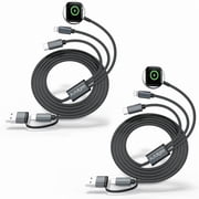 2 Pack 3-in-2 Charging Cable Compatible with Apple Watch Ultra/SE/Series 10/9/8/7/6/5/4/3/2/1 & iPhone 16/15/14/13 & Galaxy S24 - 4FT USB-C/A Travel Charger