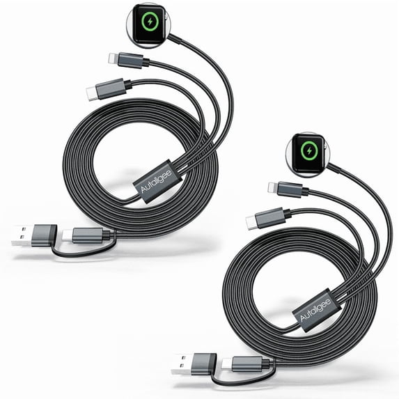2 Pack 3-in-2 Charging Cable Compatible with Apple Watch Ultra/SE/Series 10/9/8/7/6/5/4/3/2/1 & iPhone 16/15/14/13 & Galaxy S24 - 4FT USB-C/A Travel Charger