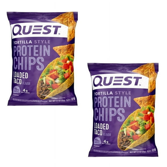 (2PACK)Quest Tortilla Style Protein Chips with 19g of Protein, Loaded Taco Flavor, 1.1 Oz,