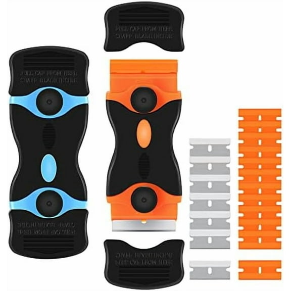 2PACK Razor Blade Scraper, 2-in-1 Scraper Tool with 12Pcs Plastic Blades and 7Pcs Metal Blades, Multi-Purpose Cleaning Razor Scraper for Decals, Stickers, Labels, Caulk, Adhesive, Paint Removal