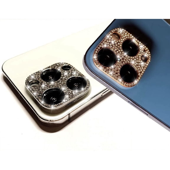 2PACK Rear Camera Decorations for iPhone 13 Pro Max / 13 Pro Diamond Lens Ring Protective Decorate Sticker (Silver+Rose)