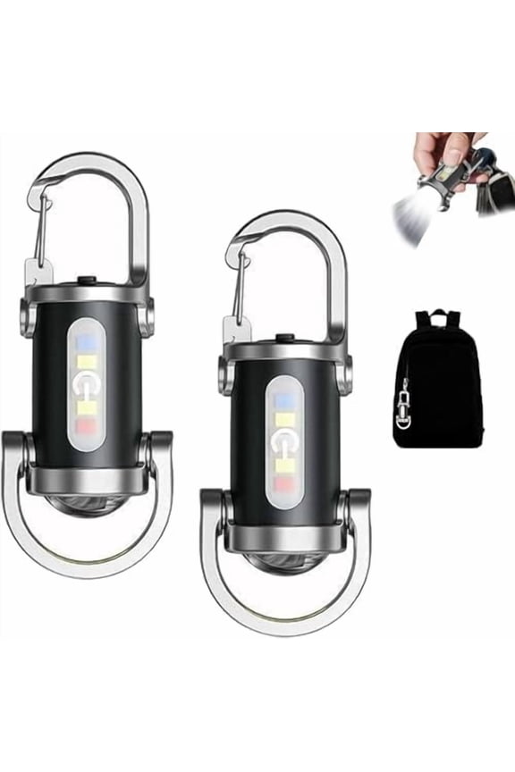 2PACK Rechargeable Keychain Flashlight Multi Functional COB Work Light With 6 Modes For Walking Search Hiking Keychain Light Camping Accessories Battery Powered Light