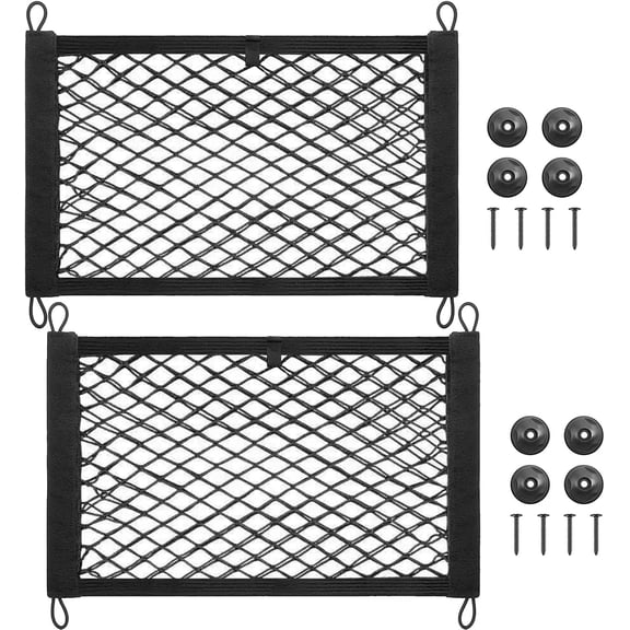 2PACK Small Cargo Nets Elastic Stretchable Pocket Storage Mesh Net Universal Automotive Cargo Netting Storage Pouch with 8Pcs Mounting Screws&Hooks for Car Truck SUV Boats (17.7x9.8 Inch)
