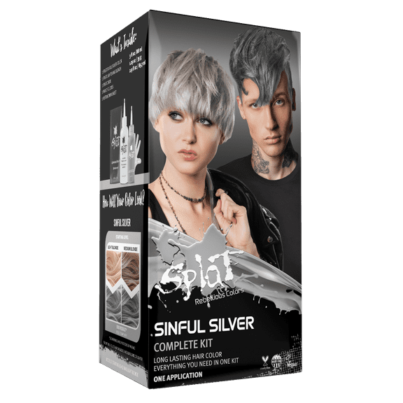 (2PACK) Splat Complete Kit, Sinful Silver, Semi-Permanent Gray Hair Dye with Bleach "MANGO SIX B&M"