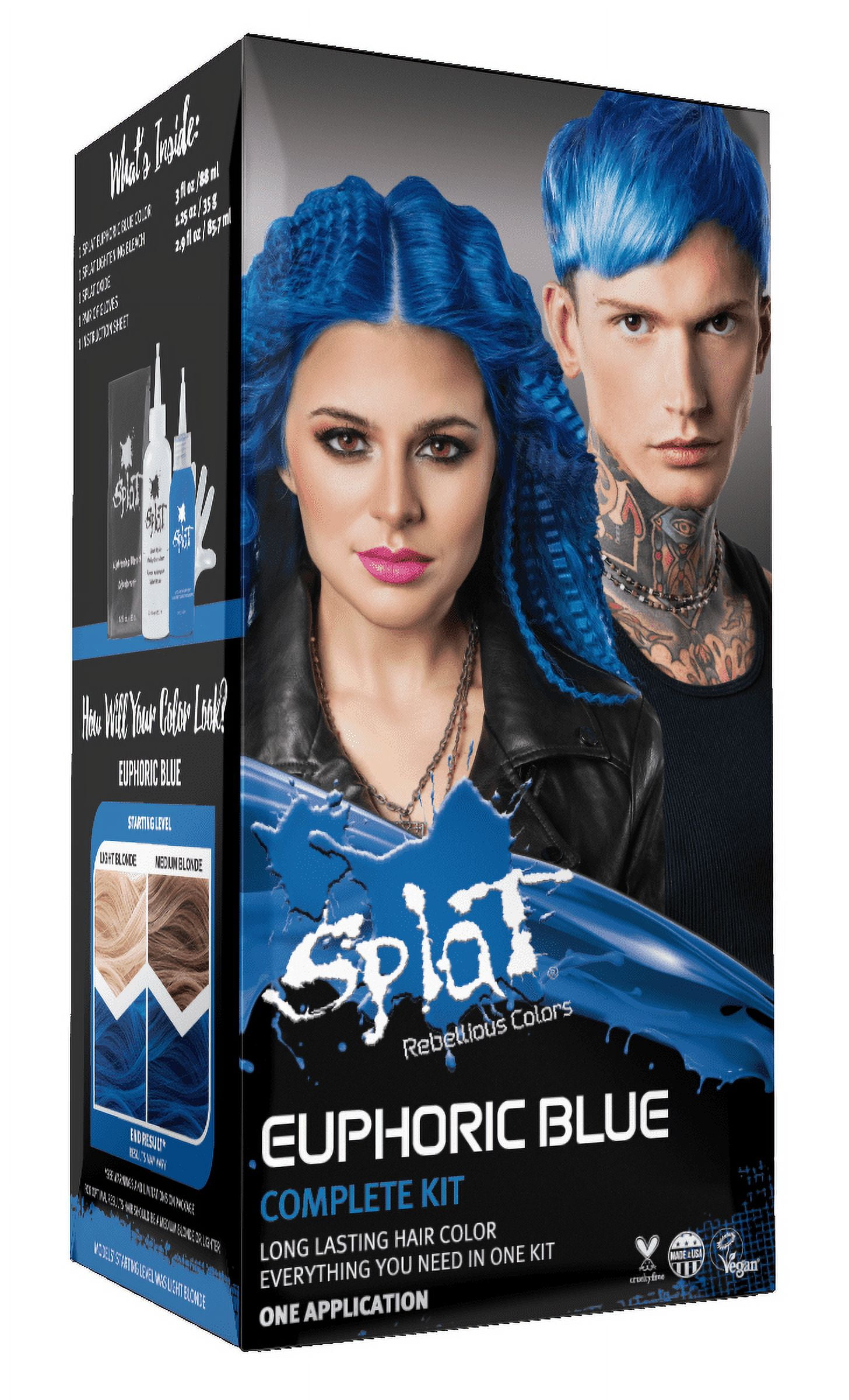 (2PACK) Splat Euphoric Blue Hair Color Kit, Semi-Permanent Blue Hair Dye "MANGO SIX B&M"