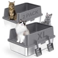 thumbnail image 1 of 2PACK Stainless Steel Cat Litter Box with High Sides Lid, Extra Large XL Litter Box for Big Cats, Metal Kitty Litter Boxes with Anti-Leakage Enclosure,Non-Stick,Odorless,Scoop Included, 1 of 6
