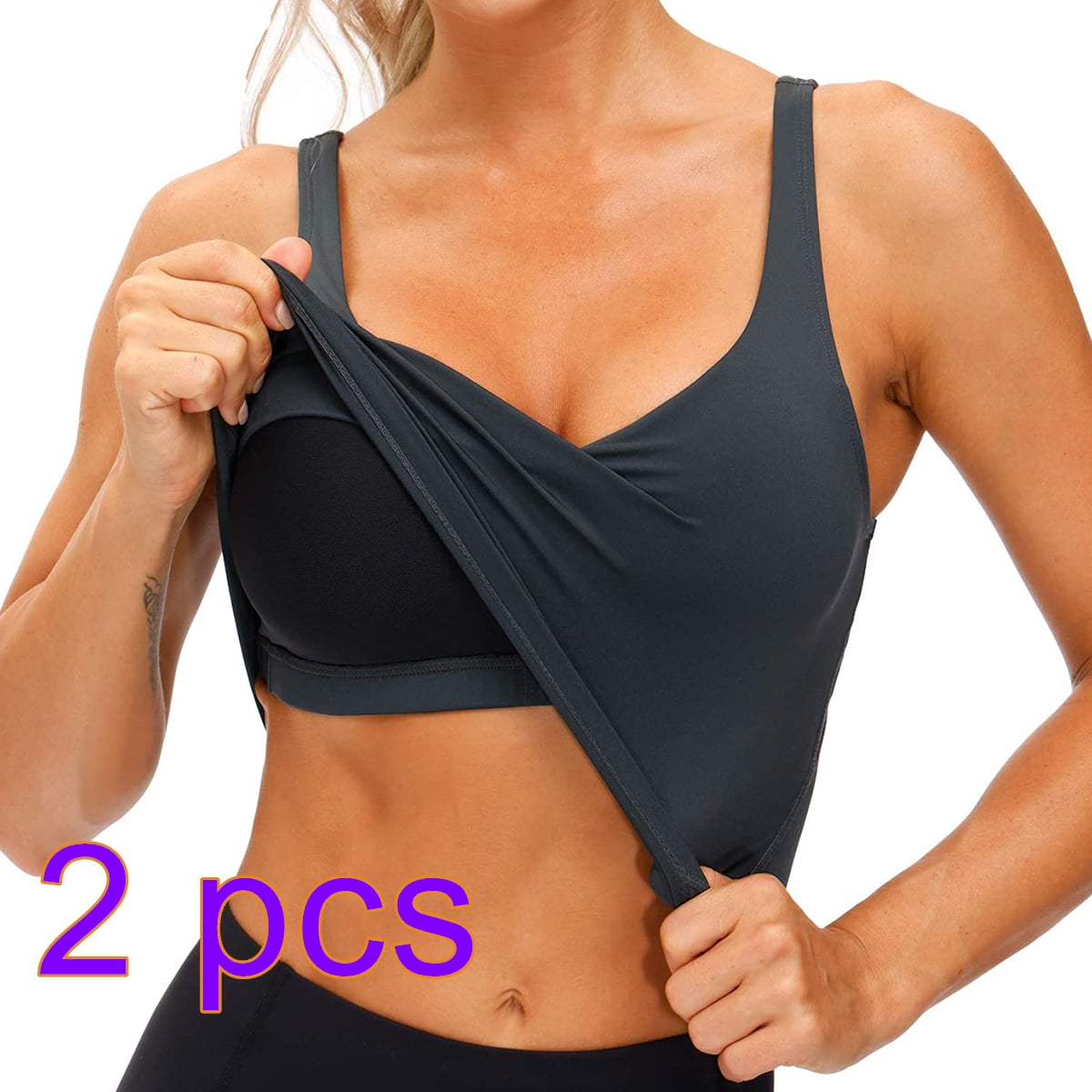 Lykoxa High Neck Sports Bra for Women Longline Full Back Coverage Sports Bras  Medium Support Padded Workout Crop Tops-2pack at  Women's Clothing  store