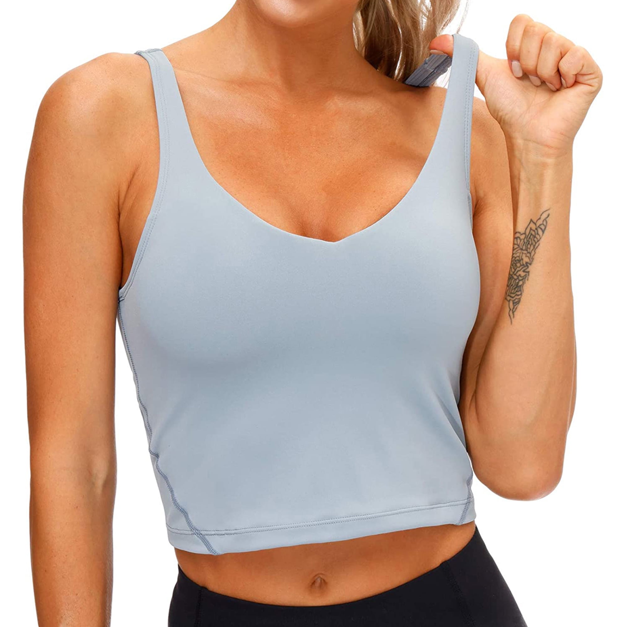 Lemedy Women Padded Sports Bra V Neck Fitness Workout Shirts Yoga Crop Tank  Top