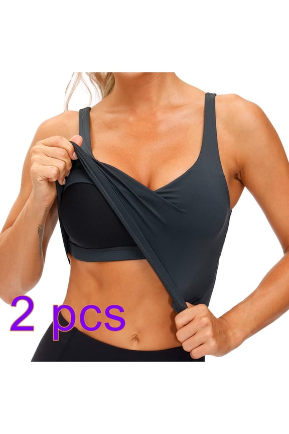 2PACK Women's Longline Sports Bra Wirefree Padded Medium Support Yoga Bras Gym Running Workout Tank Tops