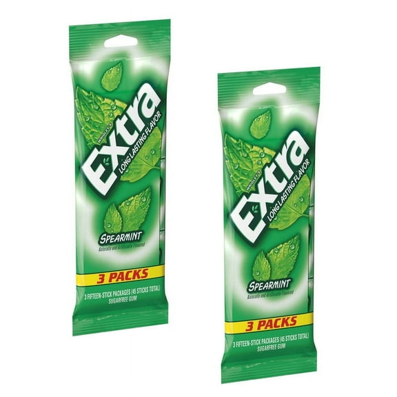 2PACK,Wrigley's Extra Sugarfree Gum Spearmint- 3 PK, 15.0 CT.