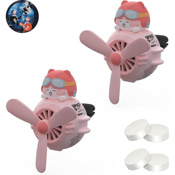 2PACKS 2025 New Fragrance Flyer For Car: Cartoon Pilot Air Fresheners Vent Spinners Fan Cute Aromatherapy Toy Clip Rotating Propeller Diffuser Automotive Outlet (Pink Cat,Pack of 2))