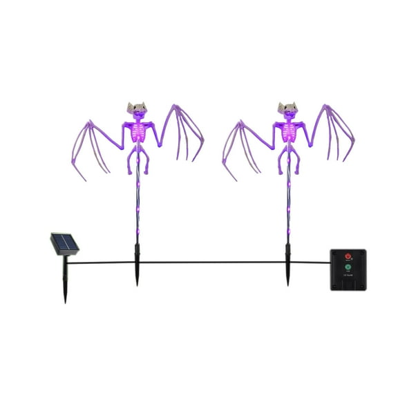 2PACKS Solar Bats Garden Lights Outdoor for Halloween Decor,3D Scary Bat Realistic Skeleton Decor for Spooky Party, Solar Halloween Path Lights for Lawn/Porch/Creepy Grave Decor