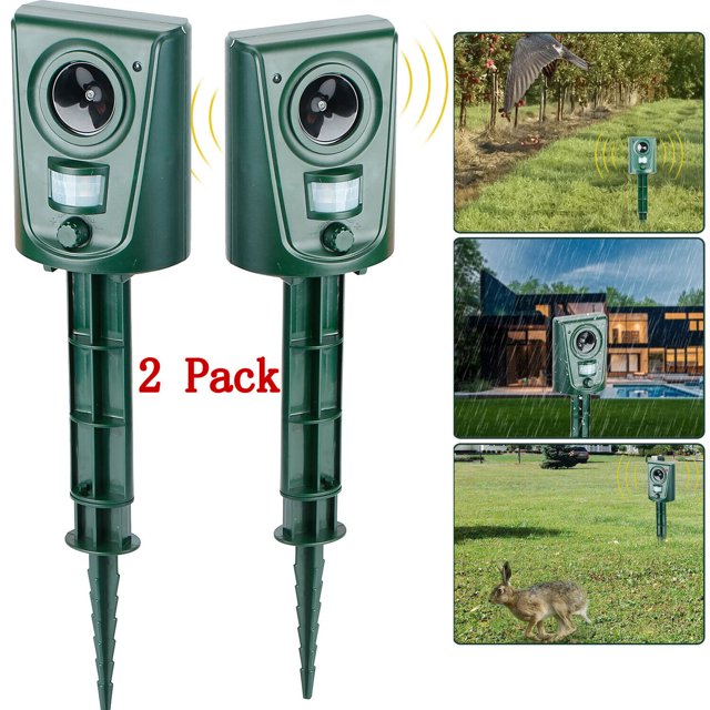2PACKS Solar Ultrasonic Animal Repellent Dog Skunk Deer Raccoon For