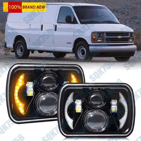 2PC 120W 7x6" LED DRL Turn Headlight for Chevy Express Cargo Van 1500 2500 Astro