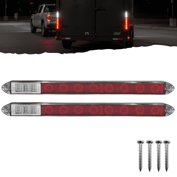 2PC 13.5" LED Identification Light Bar Dual Function - Stop Tail Turn & Back-Up Light, 8 Red/6 White LEDs Super Bright, Weatherproof IP67, DOT FMVSS Compliant, Trailers RVs Campers 12V- Colored Lens