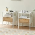 thumbnail image 1 of 2PC 15.75" Rattan End Table with Power Outlet & USB Ports, Modern Nightstand with Drawer & Metal Legs, Side Table for Living Room Bedroom, White, 1 of 9