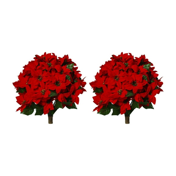 2PC 15IN Red Poinsettia Bush Artificial Christmas Tree for Holiday Decor