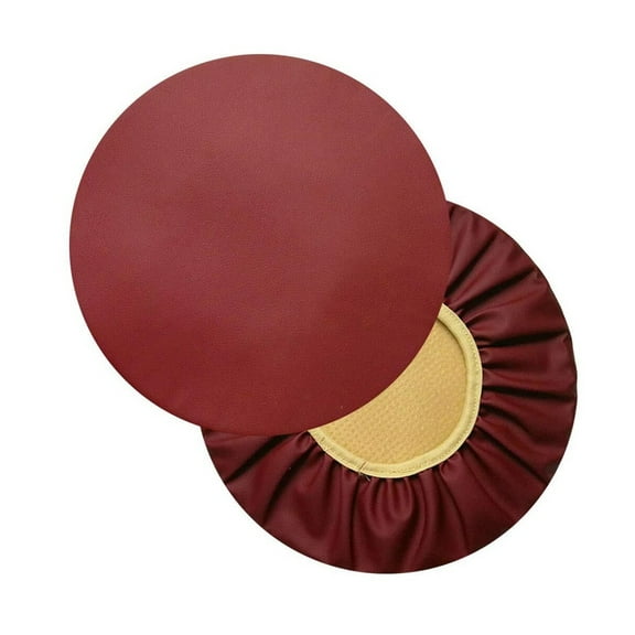 2PC 16in Round Bar Stool Cover Watedrproof Faux Leather Stool Slipcover Anti-Slip Round Seat Cover Black