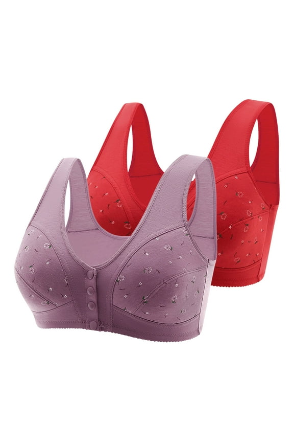 2PC 18 Hour Bras for Women Convenience Front Closure Daisy Bra Plus Size Daily Underwear with Back and Side Support