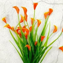 2PC 2-Pack Fake Flowers for Decoration,Orange Red Calla Lily Artificial Flowers for Outdoor or Indoor Decoration,for Porch, Window Box, Garden Decor,Orange