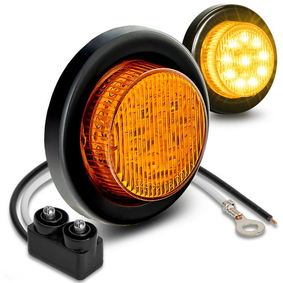 2PC 2" Round 10 LED Clearance Light [2 in 1 Reflector] [Polycarbonate Reflector] [10 LEDs] [D.O.T. Certified] [2 Year Warranty] Side Marker Light for Trucks and Trailers - Amber