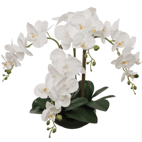 2PC 20" White Phalaenopsis Orchid – 4 Stems Artificial Flower Arrangement with Round Black Pot for Home, Office & Event Décor