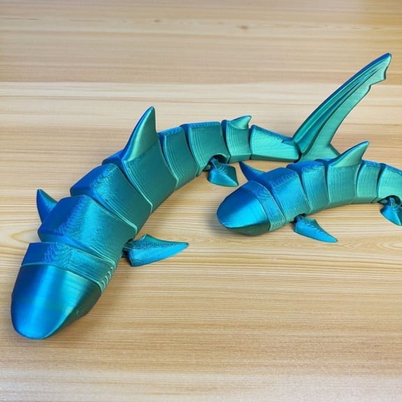 2PC 22CM + 30CM Silk Blue (Green) 3D Printed Shark Stress Relief