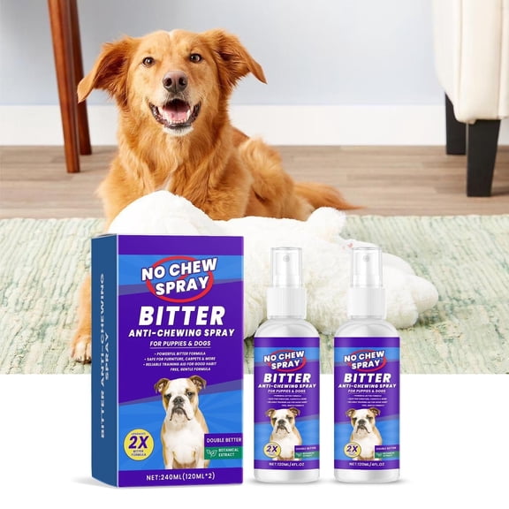 2PC 240ML Dog No Chew Spray Bitter Deterrent, Behavior Training Stop Chewing Biting Licking Spray, Indoor Outdoor Safe Pet Corrector Spray for Furniture Shoes Wires