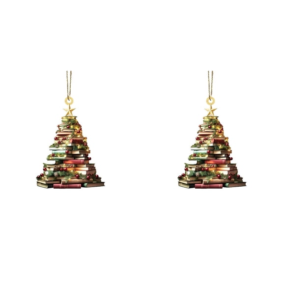 2PC 2D Flat Acrylic Christmas Book Ornament, Book Lover Tree Decor, Holiday Hanging Decoration for Readers Book Club Gift, Book Ornament for Christmas Tree,3 Inch