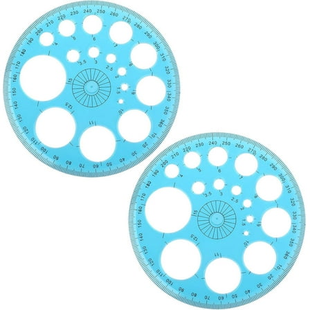2PC 360 Circular Protractor Plastic Round Ruler Template With 16 Circles For School Home（Color Random）