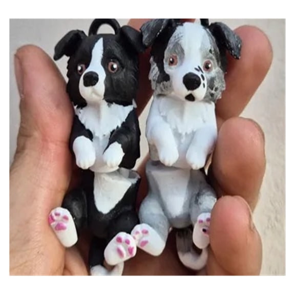 2PC 3D printed border collie keychain with movable joints