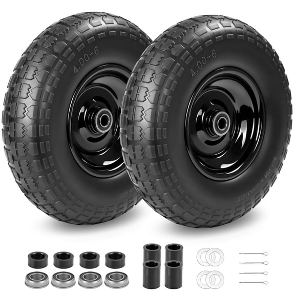 2PC 4.00-6 Flat-Free Tires and Wheels, 13" Thickened Solid Tire, with 5/8" & 3/4" Bearing, 1.8"-5.8" Centered Hub Length, 4.00-6 tire and wheel Fit for Gorilla Cart, Garden Cart/Hand Truck/