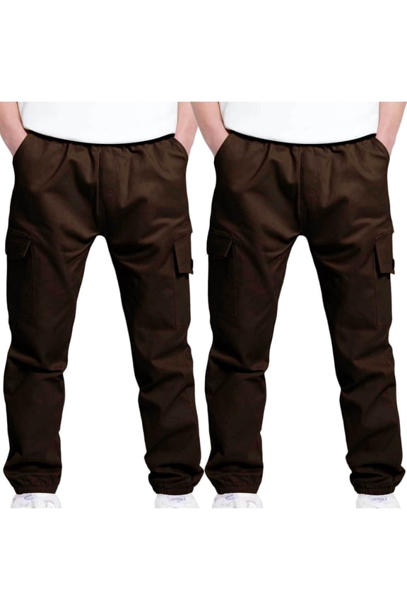 2PC 4-13Years Boys And Girls Childrens Sports Cargo Pants Stretch Elastic Waist School Kids Twill Joggers