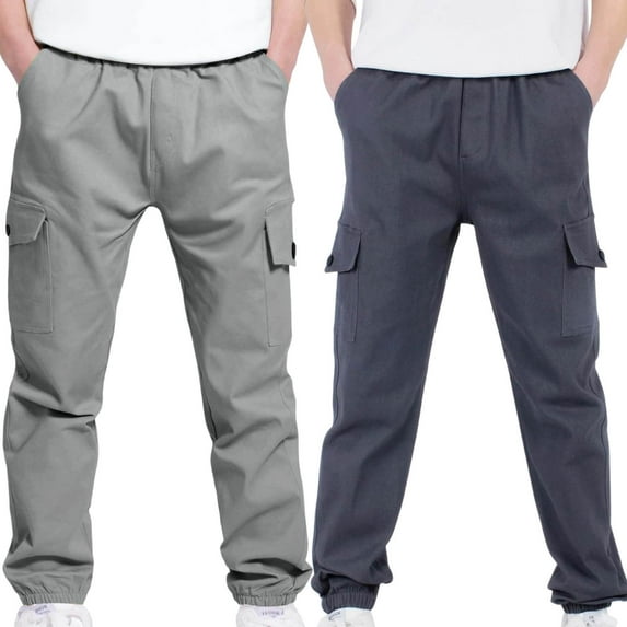 2PC 4-13Years Boys And Girls Childrens Sports Cargo Pants Stretch Elastic Waist School Kids Twill Joggers