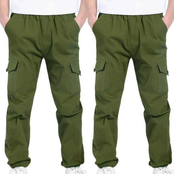 2PC 4-13Years Boys And Girls Childrens Sports Cargo Pants Stretch Elastic Waist School Kids Twill Joggers