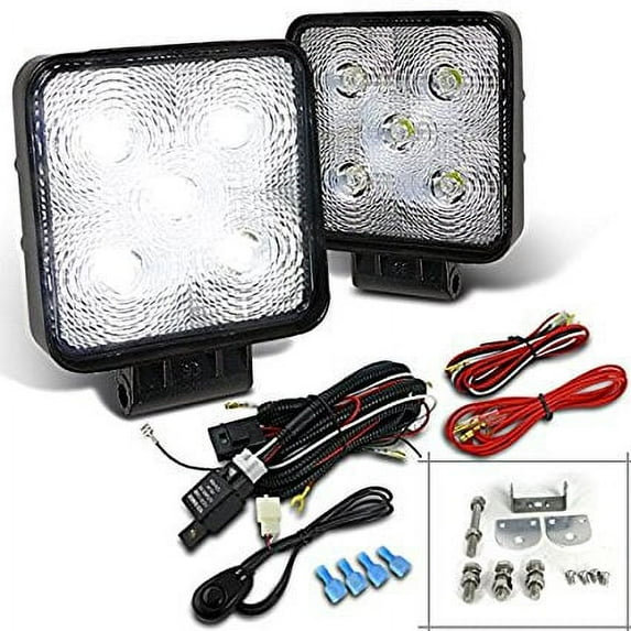 2PC 4.5" Off Road 5-LED Square Flood Beam Bumper Work Fog Lights Kit+Wiring