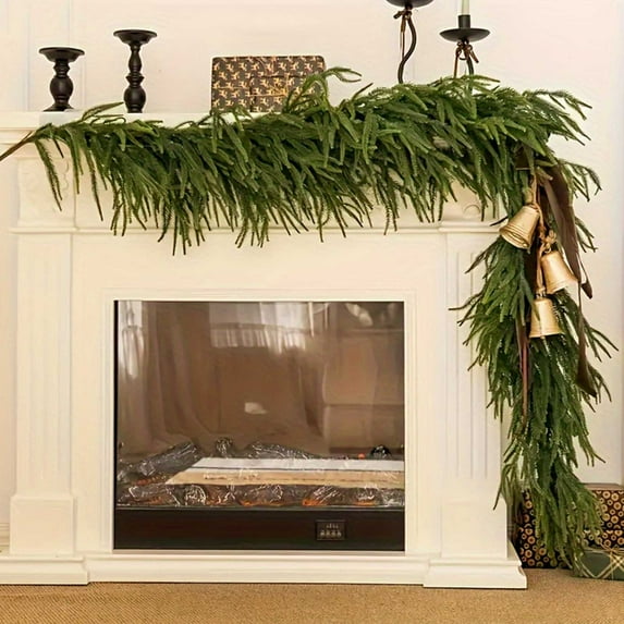 2PC 6FT Artificial Norfolk Pine Garlands, Real Touch Winter Pine Garland, Green Artificial Greenery Garland for Table, Mantle, Wall, Outdoor, Indoor Christmas Decorations