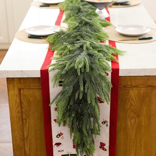 2PC 6ft Real Touch Norfolk Pine Garland Realistic Christmas Greenery Garland for Table Mantle Fireplace Indoor Outdoor Xmas Decor$$Home Decor, Kitchen, & Other