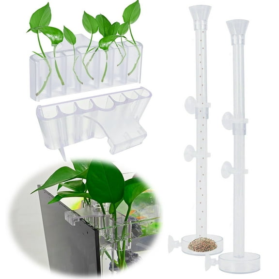 2PC 7 Holes Upgraded Aquarium Plant Holder, Aquatic Plant Cup for Tank, Fish Tank Plant Holder with Long Hook, Aquarium Feeder for Aquascape Decorations on Top of Tank (Transparent-2PC)